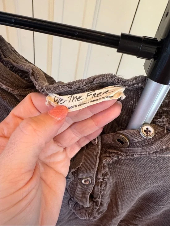 We The Free Free People Washed Henley Tee - Charcoal Gray - Picture 2 of 9